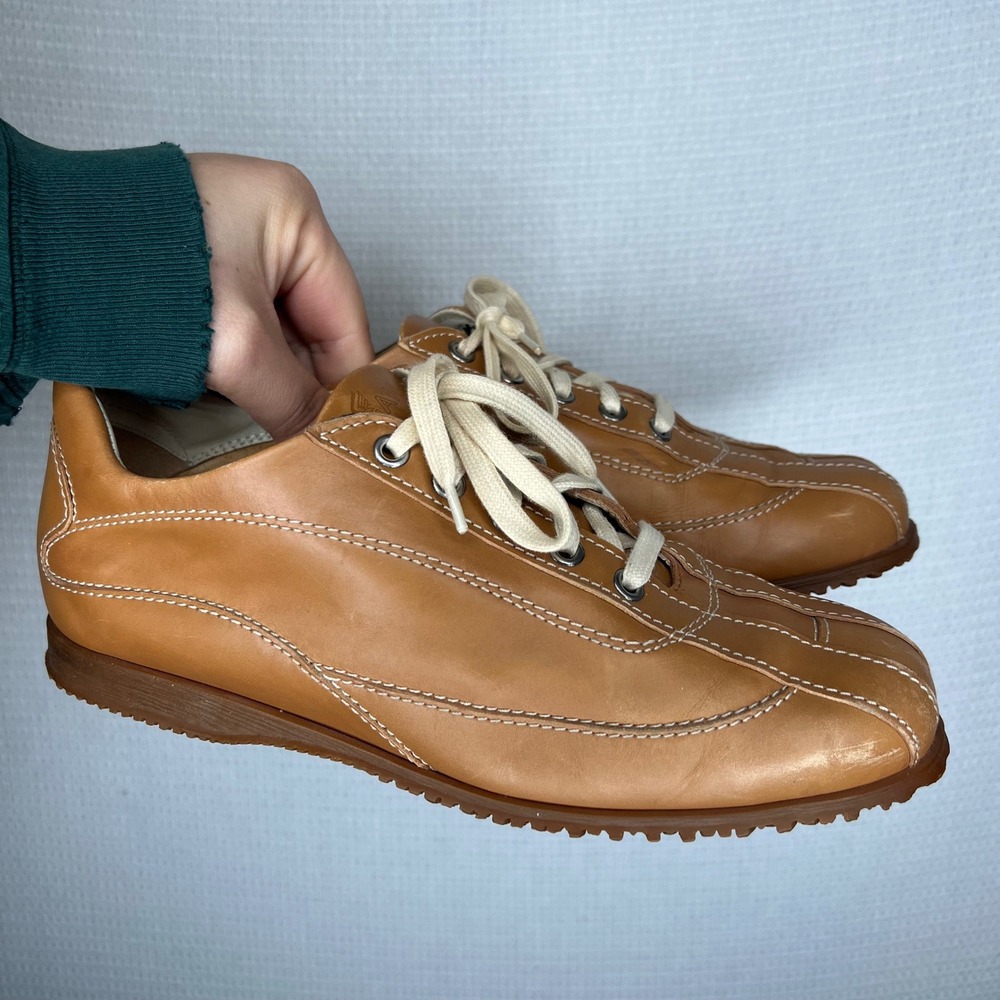 Hogan Men's Tan Leather Lace Up Casual‎ Fashion Sneakers Shoes Size 38.5